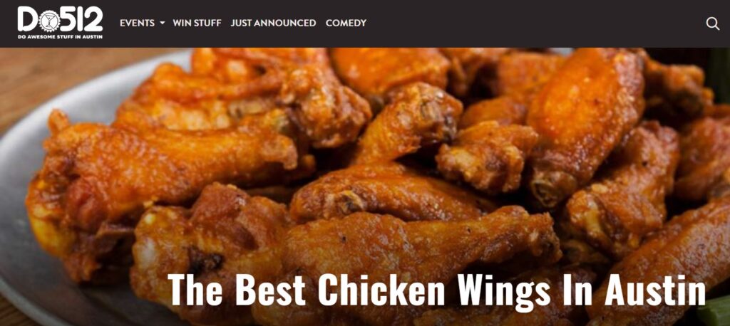 Chicken wings image on the Do512 webpage.