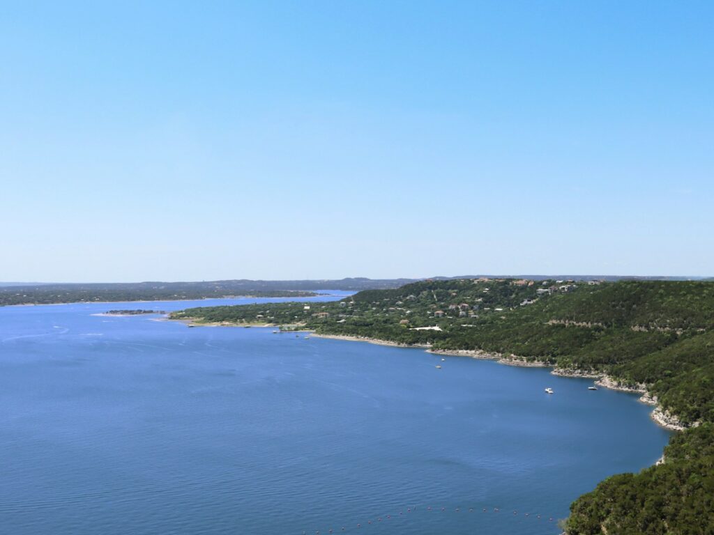 The view of Lake Travis from the Oasis near Austin, Texas