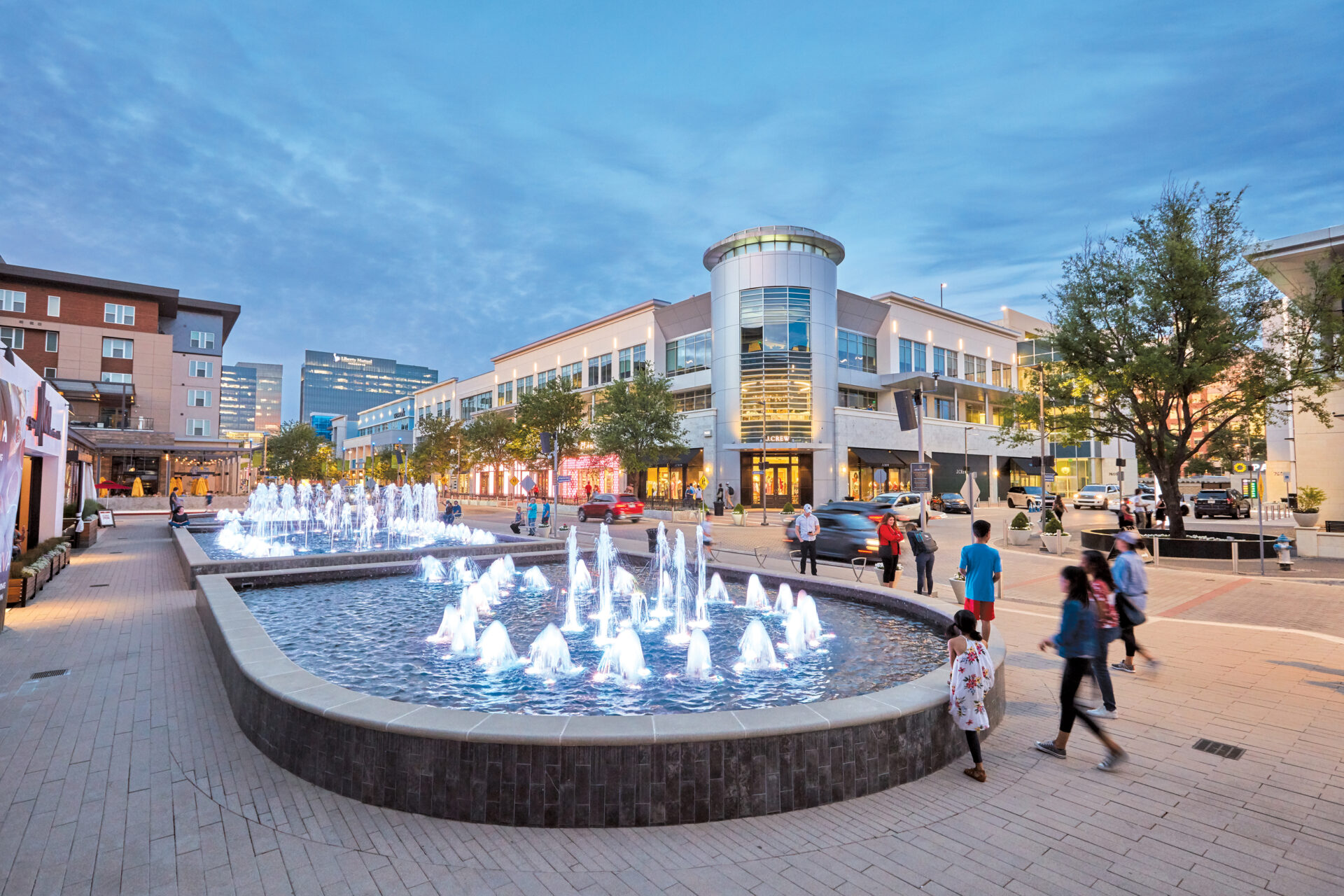 Water fountain in center of Legacy West in Plano, TX.