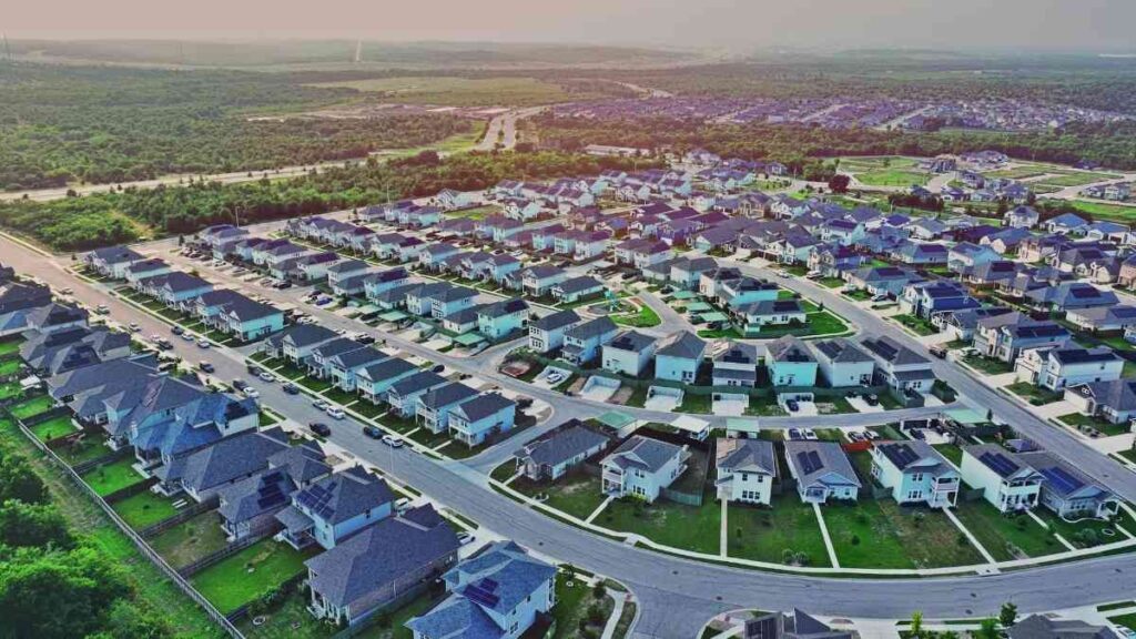 Aerial View of Whisper Valley Community for article Whisper Valley Leads the Way in Sustainable Living in East Austin for newcomers moving to Austin.