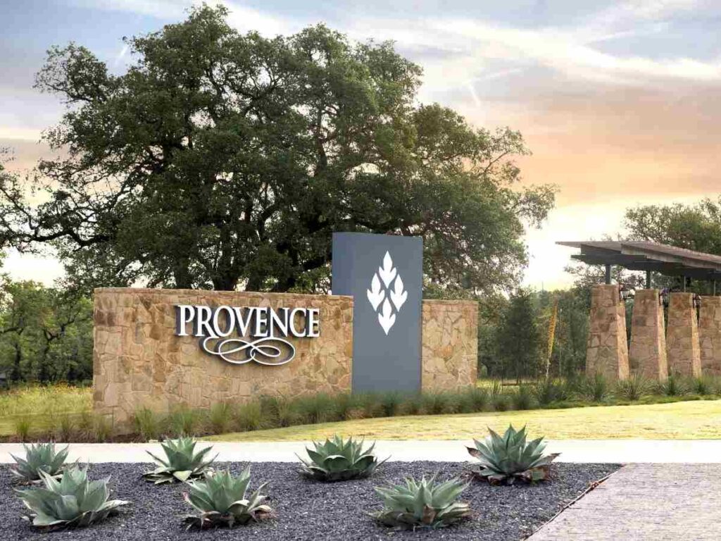 Entrance sign to Provence for article Way Out In The Middle of Everything: Provence in Bee Cave, Texas.