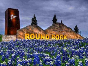 Rocks and monument for entrance to Round Rock for article Most Affordable Cities Near Austin for Newcomers in 2025 for newcomers moving to Austin or within Austin area.