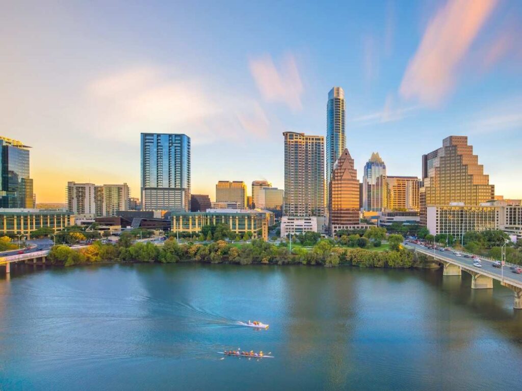 Austin skyline on a clear sunny morning for article What’s the Weather Like in Austin Year-Round? For newcomers moving to Austin.