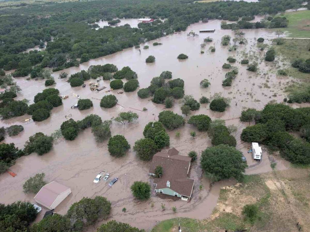 Aerial view of flooding in Texas - Heavy flooding near Hunt, Texas, on 4 July 2025 -Texas Floods 2025: Current Devastation & A Stark Historical Look