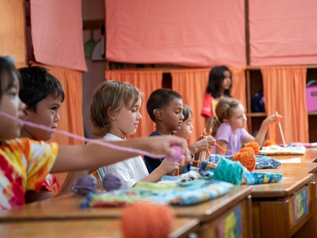Children doing art projects. Austin Waldorf School