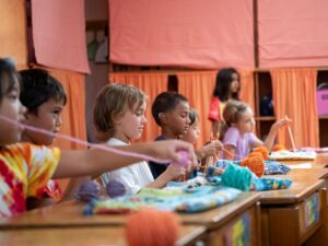 Children doing art projects. Austin Waldorf School