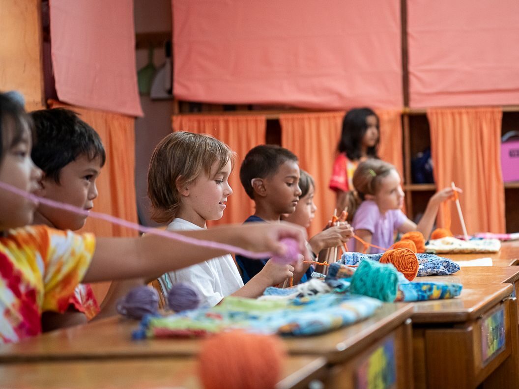 Children doing art projects. Austin Waldorf School
